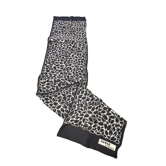 Vintage‎ Adolf Exclusive Rectangle Scarf Classic Black White Floral Nature Print - Picture 1 of 6